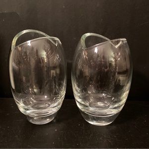 2 Tarnow Poland Lead Clear Glass Crystal Vase Open Fish Mouth Top Design